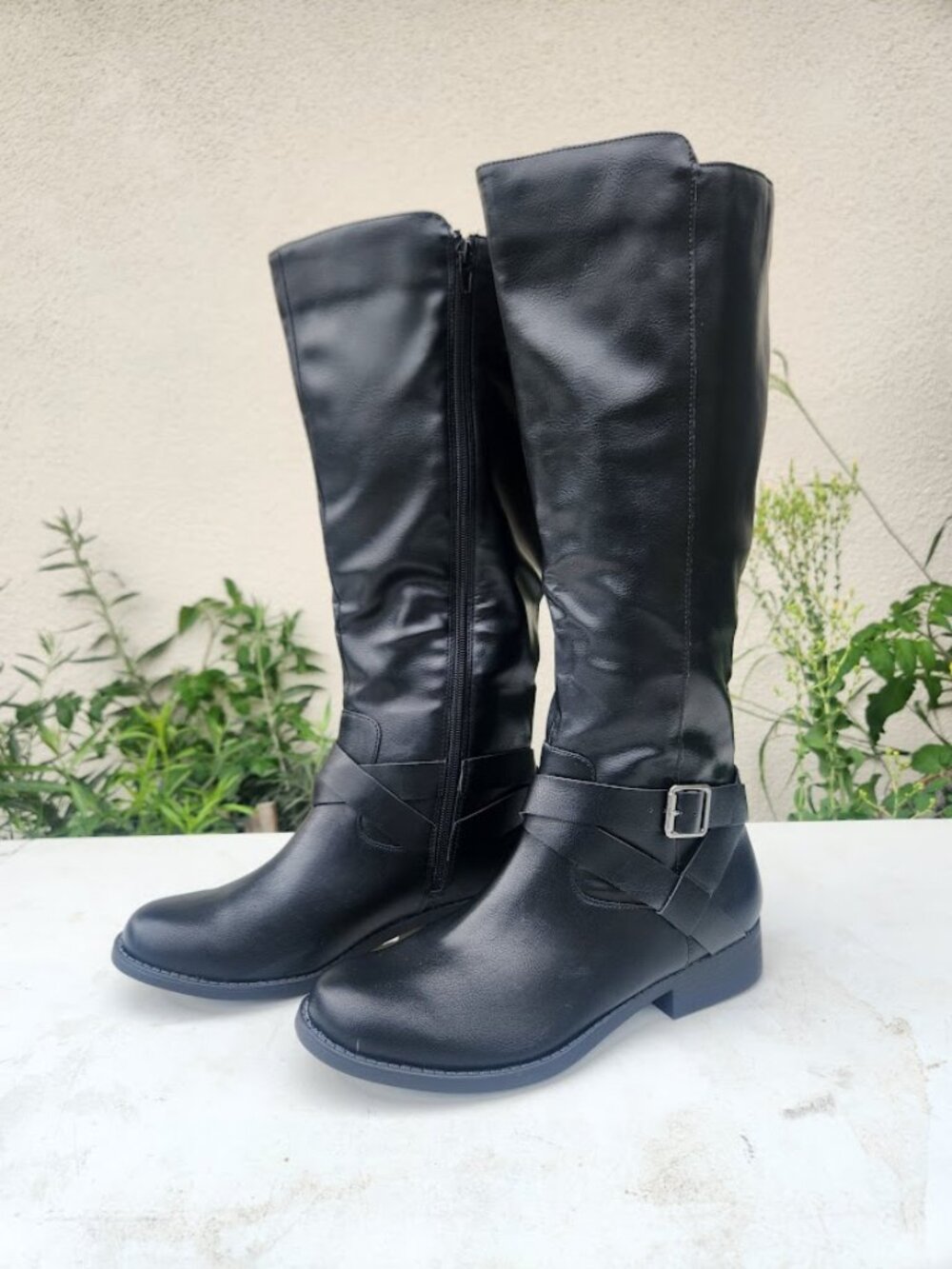 New Style & Co Womens Size 7.5 Margoo Riding Boots Shoes Block Heel Faux Leather